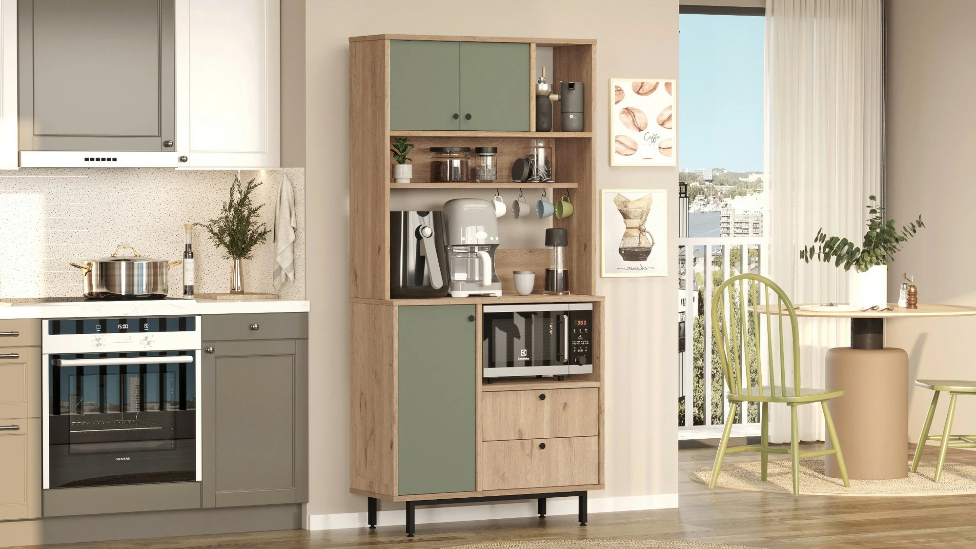 Večfunkcijska omara, hrast in zelena, Skye Decor, RE4-SY