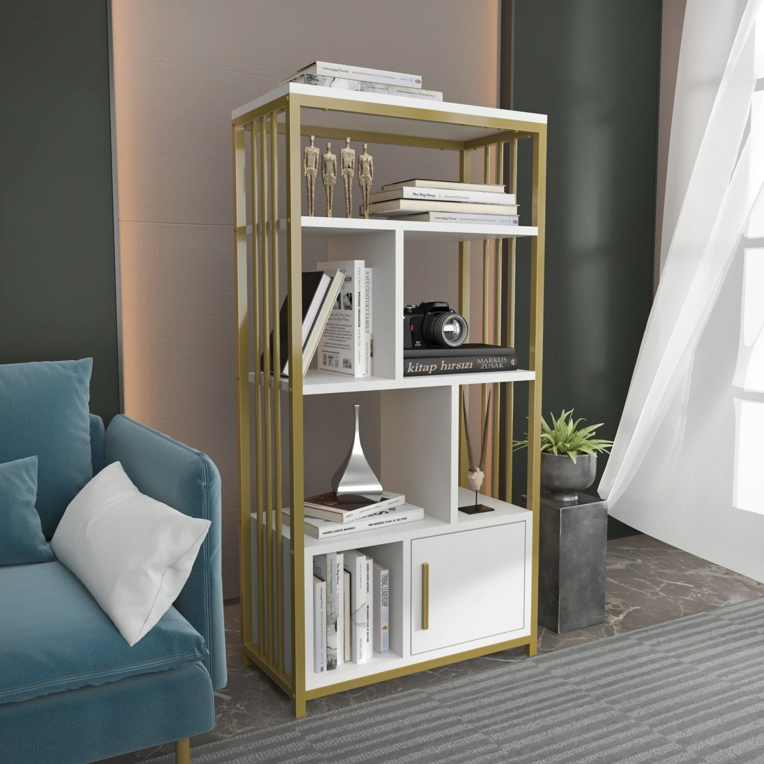 Knjižni regal Valero Hanah Home, bel in zlat