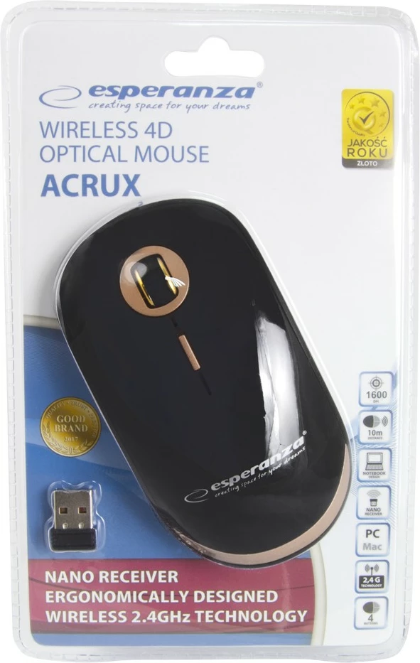 Brezžična miška Esperanza Acrux EM127, USB, črna