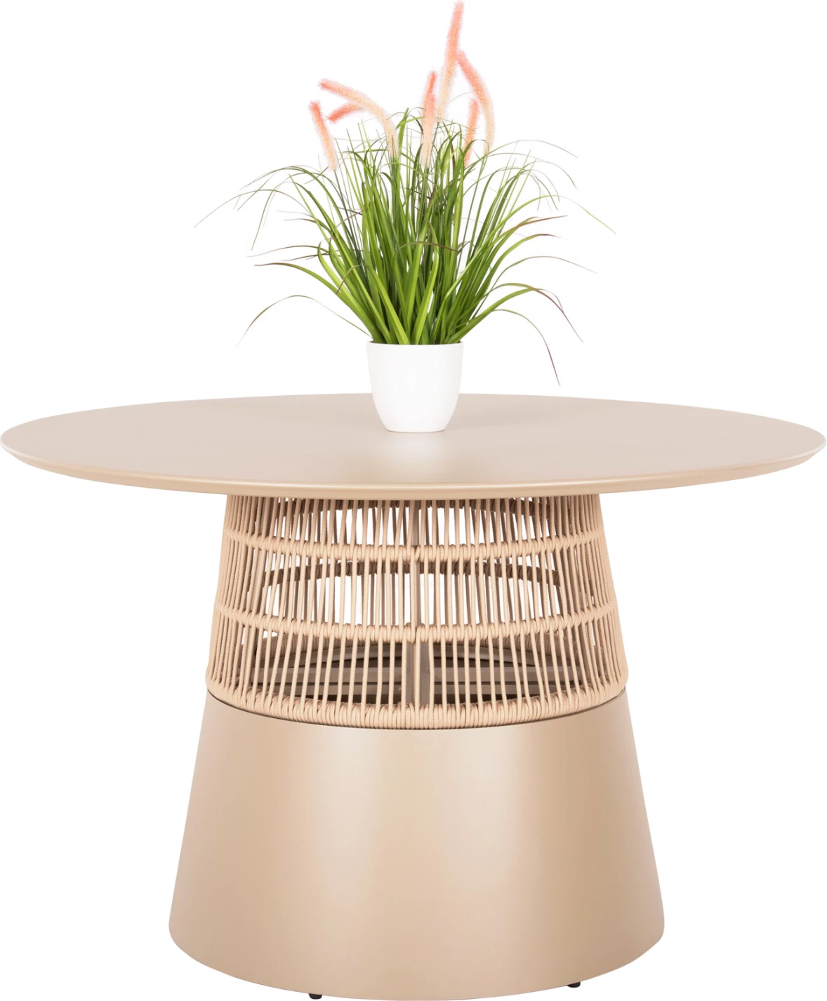 Okrogla miza SAEID FH6106.04 aluminij v barvi šampanjca - sintetična vrv v bež barvi Φ120x75Hcm