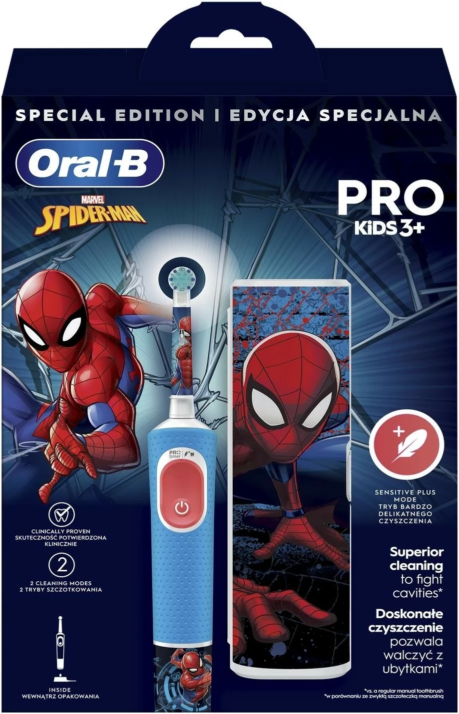 Električna zobna ščetka za otroke 3+ Spider-Man Oral‑B Vitality Pro, modra