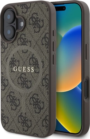 Ovitek za telefon Guess 4G Ring Classic Logo MagSafe za iPhone 16, rjav