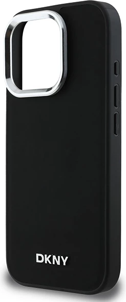 Ovitek za telefon MagSafe s srebrnim logotipom DKNY za iPhone 16 Pro, črn