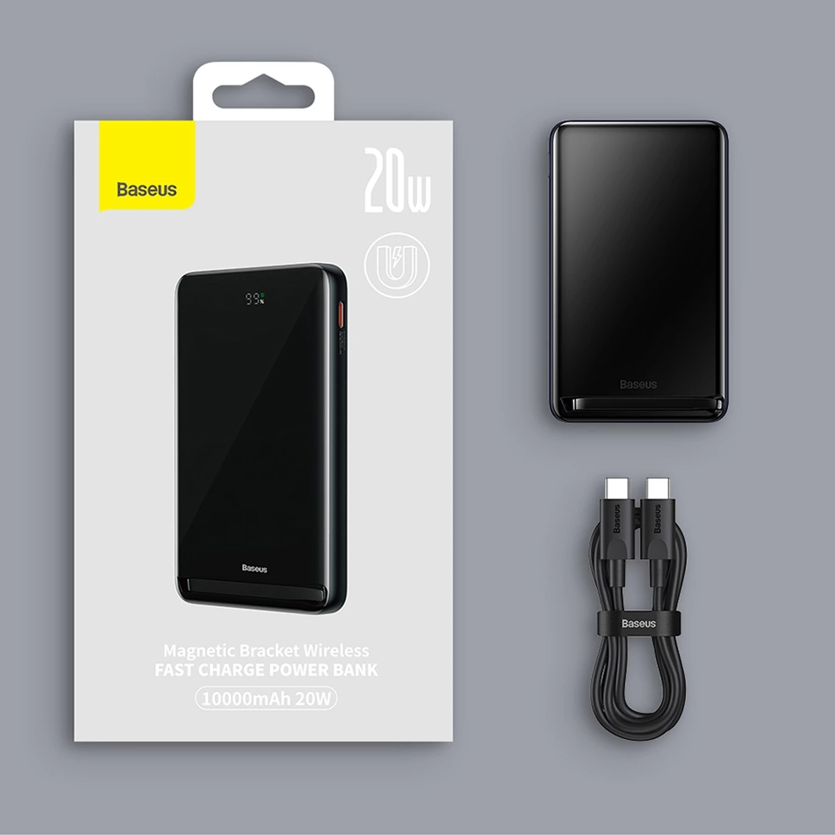 Powerbank Baseus Magnetic Bracket PPCX000203, 10000 mAh, MagSafe, 20 W, z USB-C kablom 0,5 m, temno modra