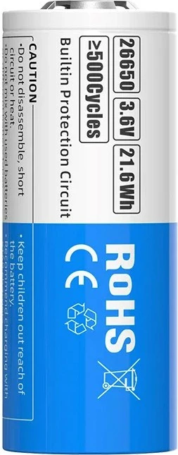 Polnilna baterija XTAR 26650, 6000 mAh, 3,6 V, Li-Ion, modro-bela