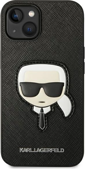 Ovitek za iPhone 14 Plus 6,7", trdo ohišje, Saffiano 'Karl's Head' patch, črn - Karl Lagerfeld KLHCP14MSAPKHK