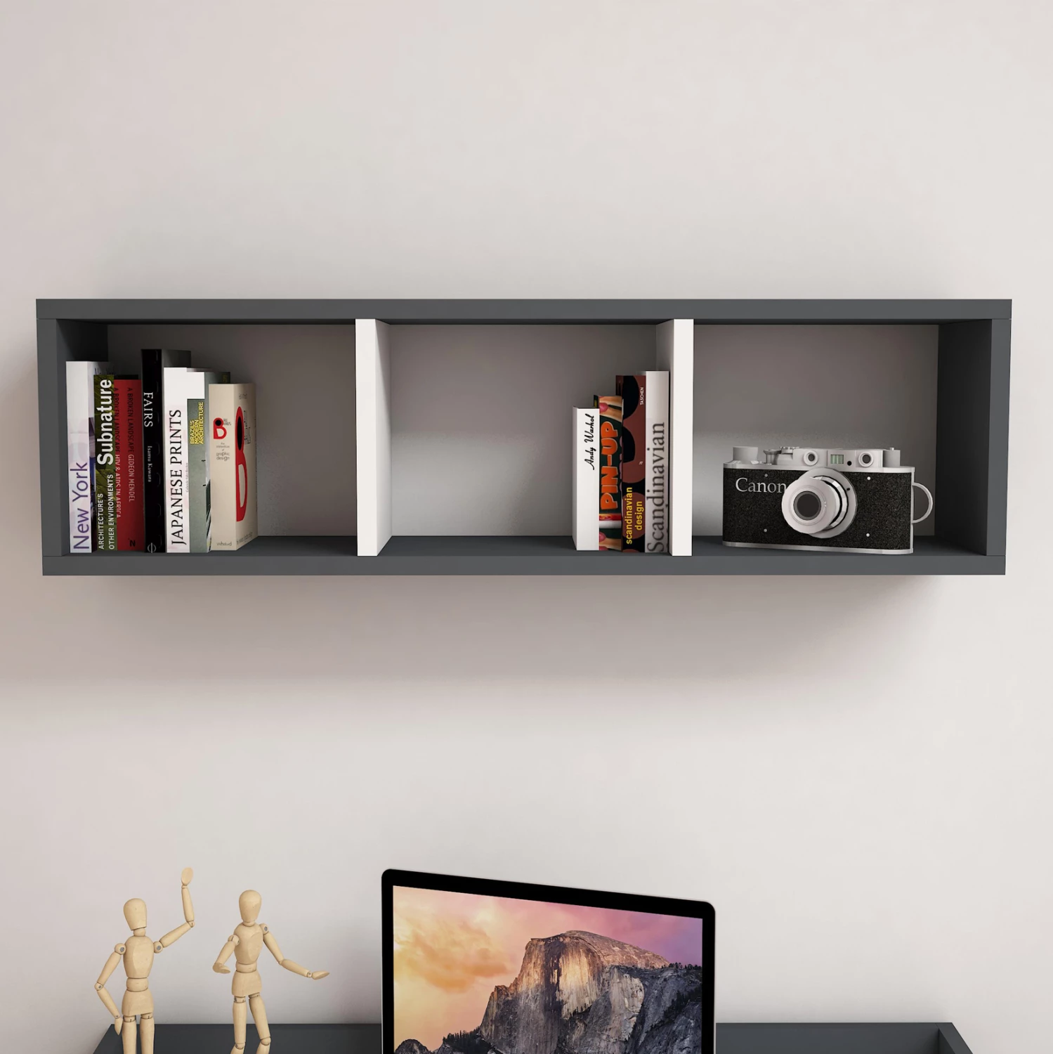 Stenska polica melamin siva in bela 90x22x25,6H cm FH9228.13