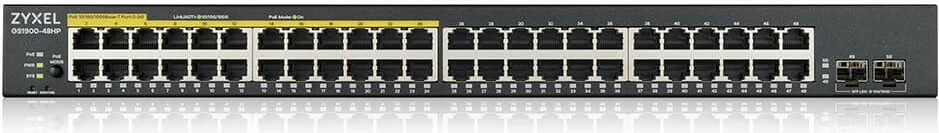 Upravljalni switch Zyxel GS1900-48HP v2, 48 vrat Gigabit, PoE, za rack, črn
