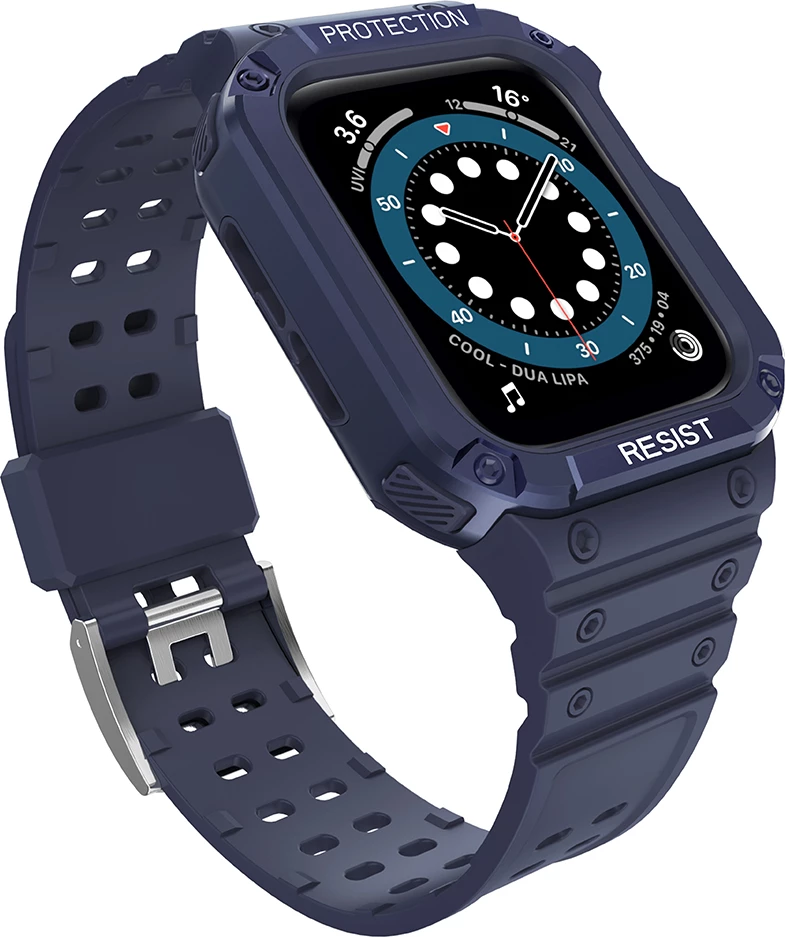 Zaščitni trak s ohišjem Hurtel za Apple Watch 9/8/7/6/5/4/3/2/SE/SE2, 41/40/38 mm, moder