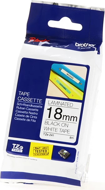 Laminiran trak za etikete, Brother TZe-241, 18 mm x 8 m, črno na belo