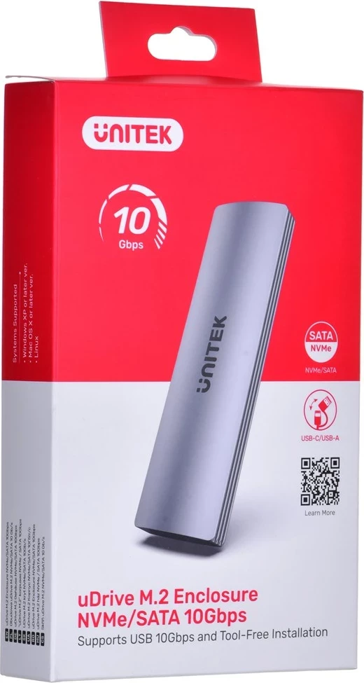 Zunanja kaseta za M.2 SSD, UNITEK, USB 3.2 Gen2 Type-C, NVMe/SATA, siva
