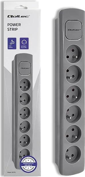 Razdelilnik Qoltec 50277, 6 vtičnic, 1,8 m, sivi