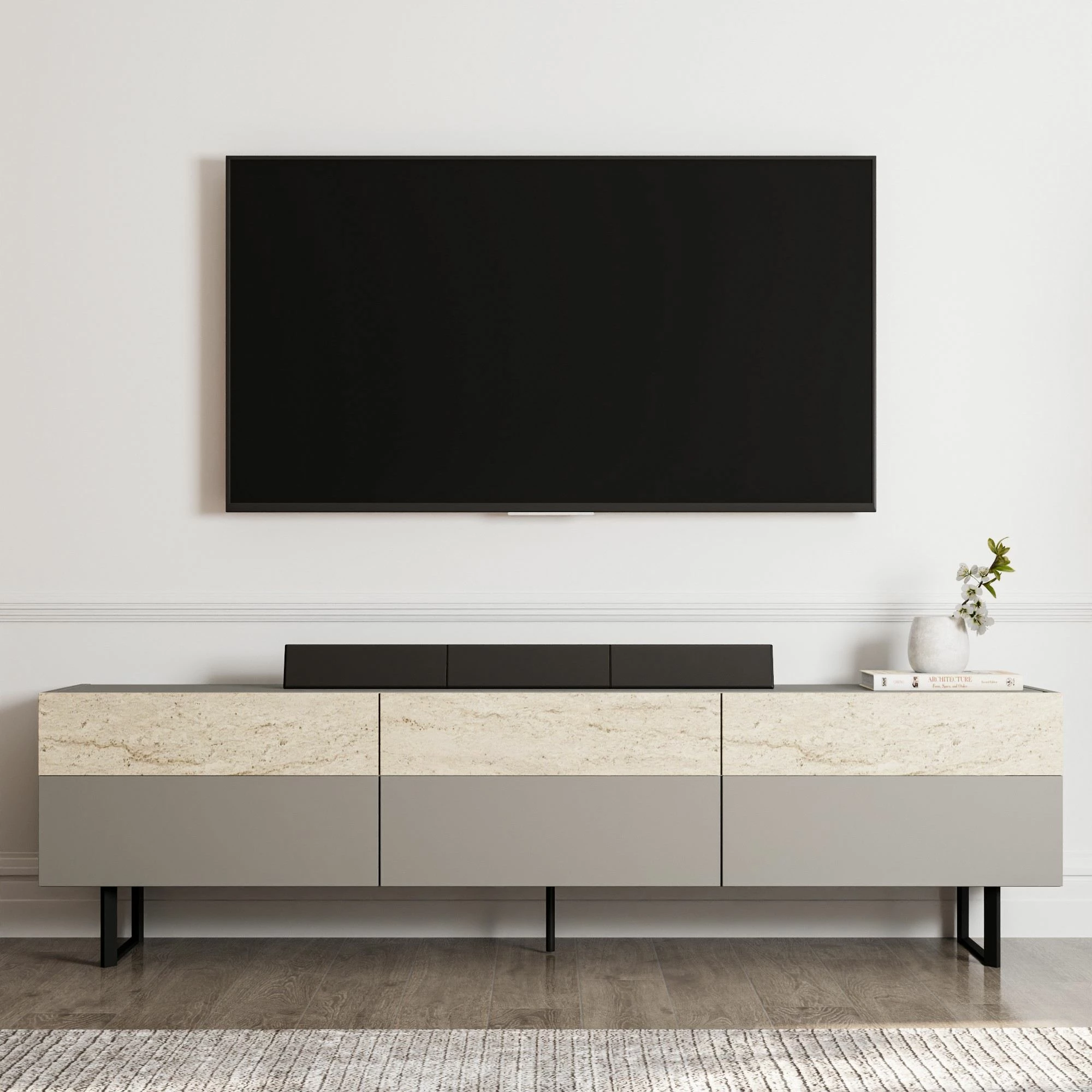 Komoda za TV, siva, travertin Skye Decor