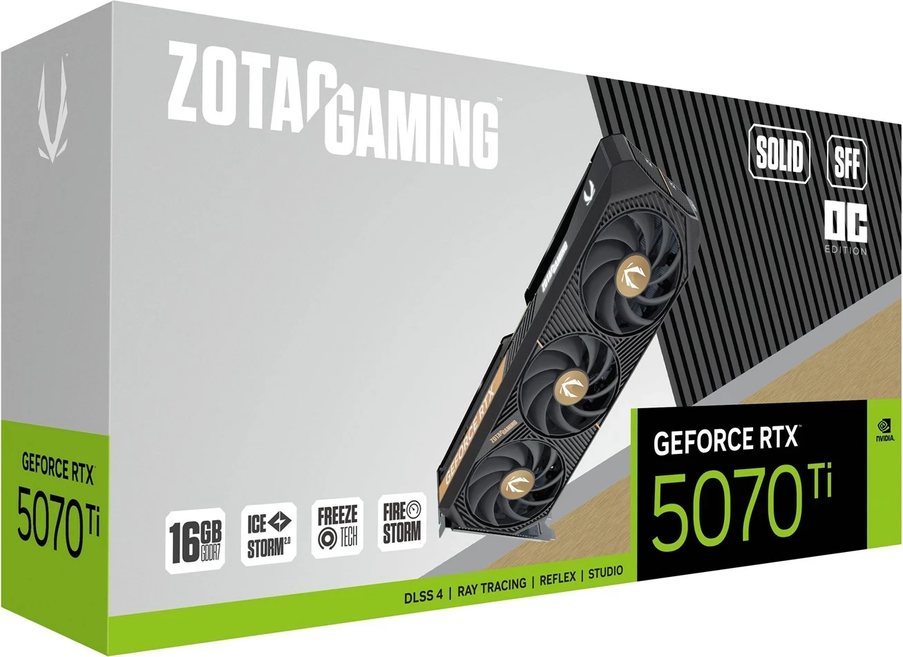 Grafična kartica ZOTAC GAMING GeForce RTX 5070 Ti SOLID SFF OC, 16 GB, bela