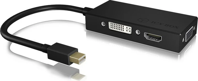 3-v-1 adapter Mini DisplayPort na HDMI/DVI-D/VGA, ICY BOX IB-AC1032, črn