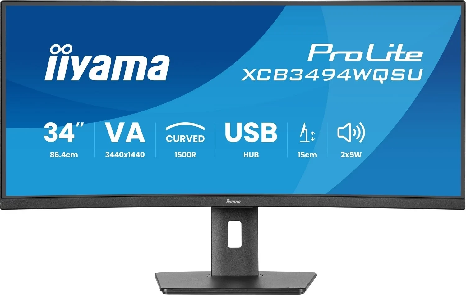 Ukivljen monitor 34 inč UWQHD iiyama ProLite XCB3494WQSU-B1, VA, 0,4 ms, 120 Hz, črn