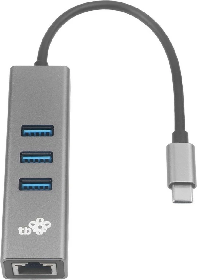Adapter USB-C na RJ45 in 3× USB-A, 1000 Mb/s, siv — TB AKTBXKACRJ453UG