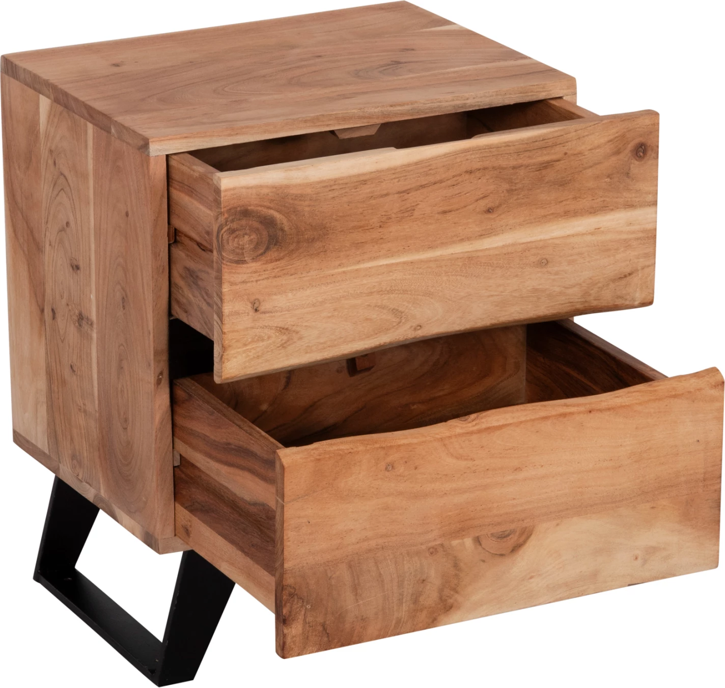 Nočna omarica z 2 predaloma ALICIA FH8360.21 masivni les akacije-kovina 45x35x56Hcm