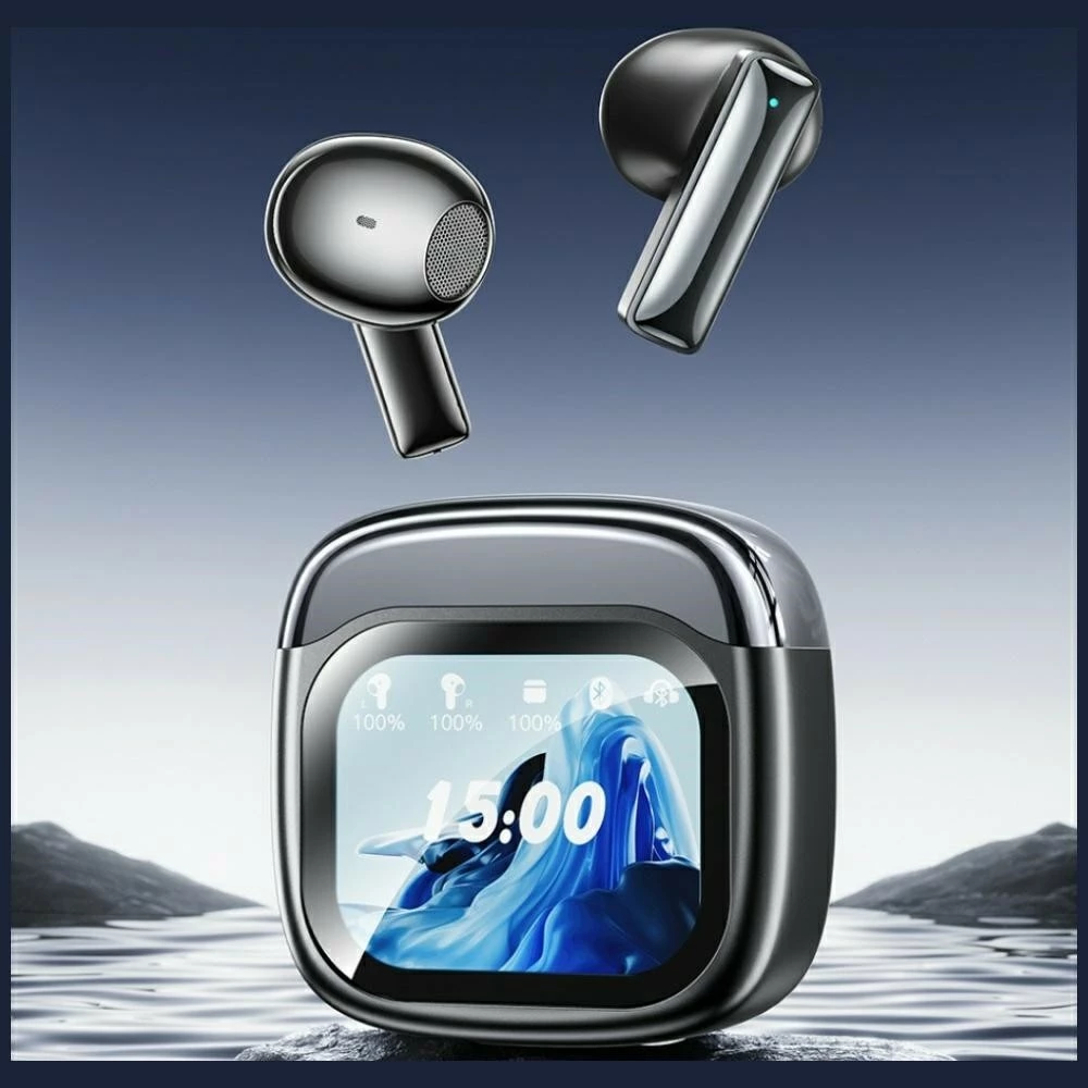 Brezžične TWS slušalke AWEI TP100, Bluetooth 5.4, ENC, polnilni etui z LCD zaslonom, 20 h, črn