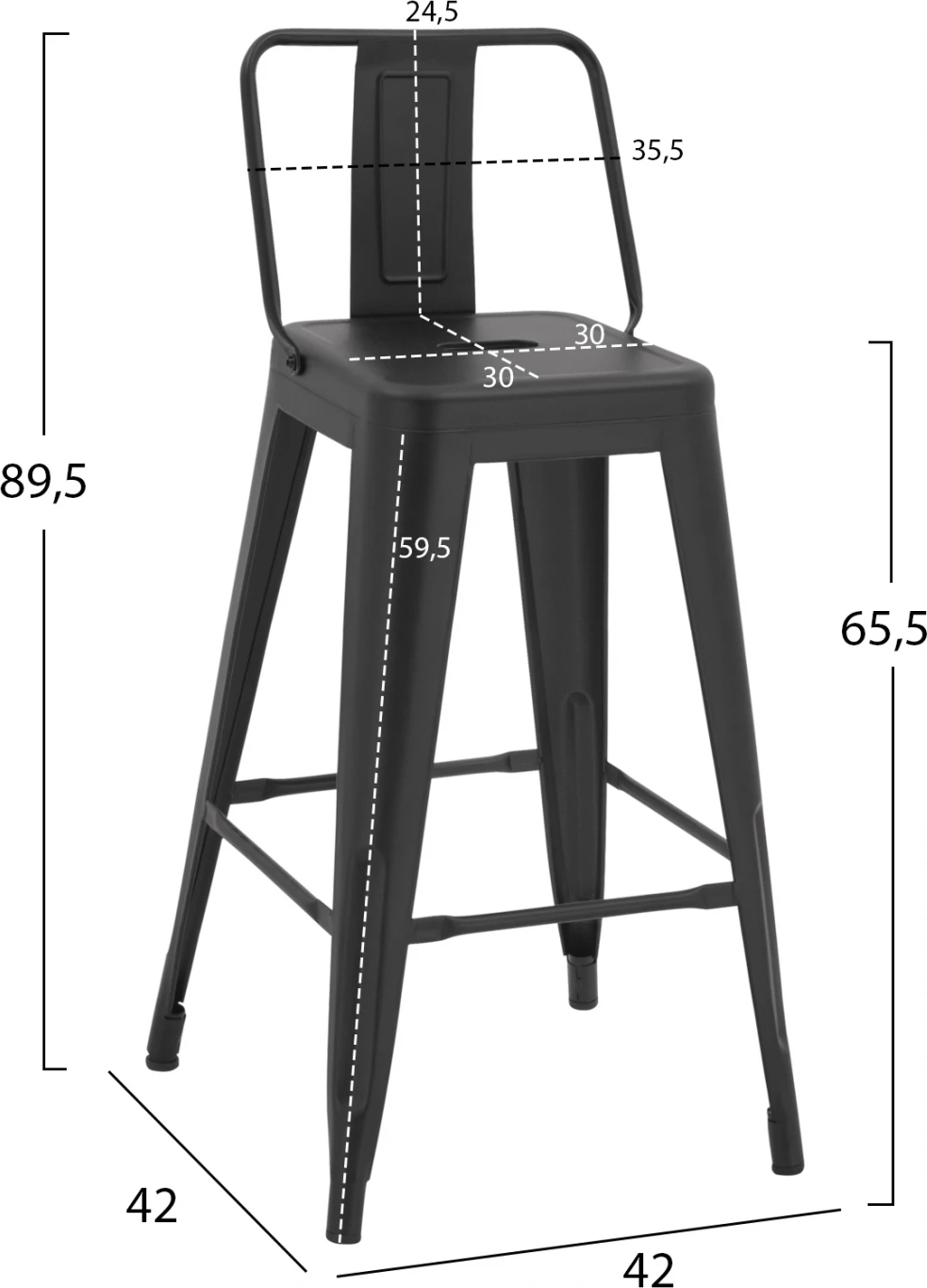Barski stol srednje višine kovinski z naslonom v črni mat barvi FH8574.3242x42x89,5cm