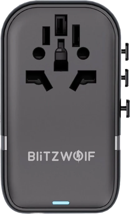 Potovalni adapter 5-v-1 BlitzWolf BW-TA2, 2x USB-A 20W, 2x USB-C 18W, 1x USB-C PD 100W, črn