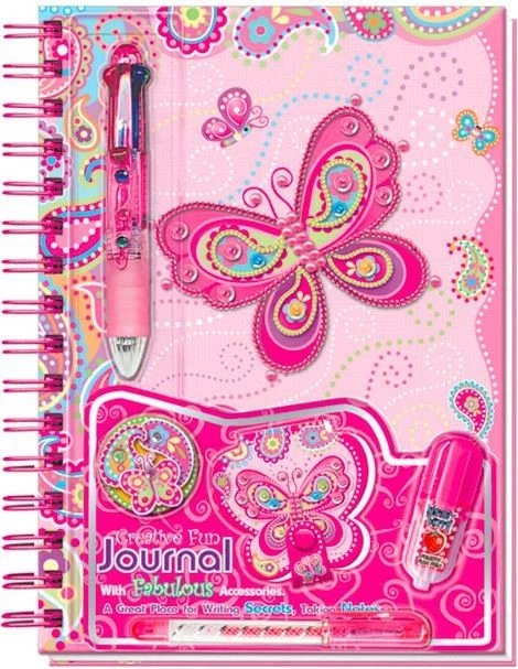 Zvezek s spiralo s 4-barvnim pisalom, 3D-nalepkami in dodatki, Pulio Pecoware Butterflies, roza