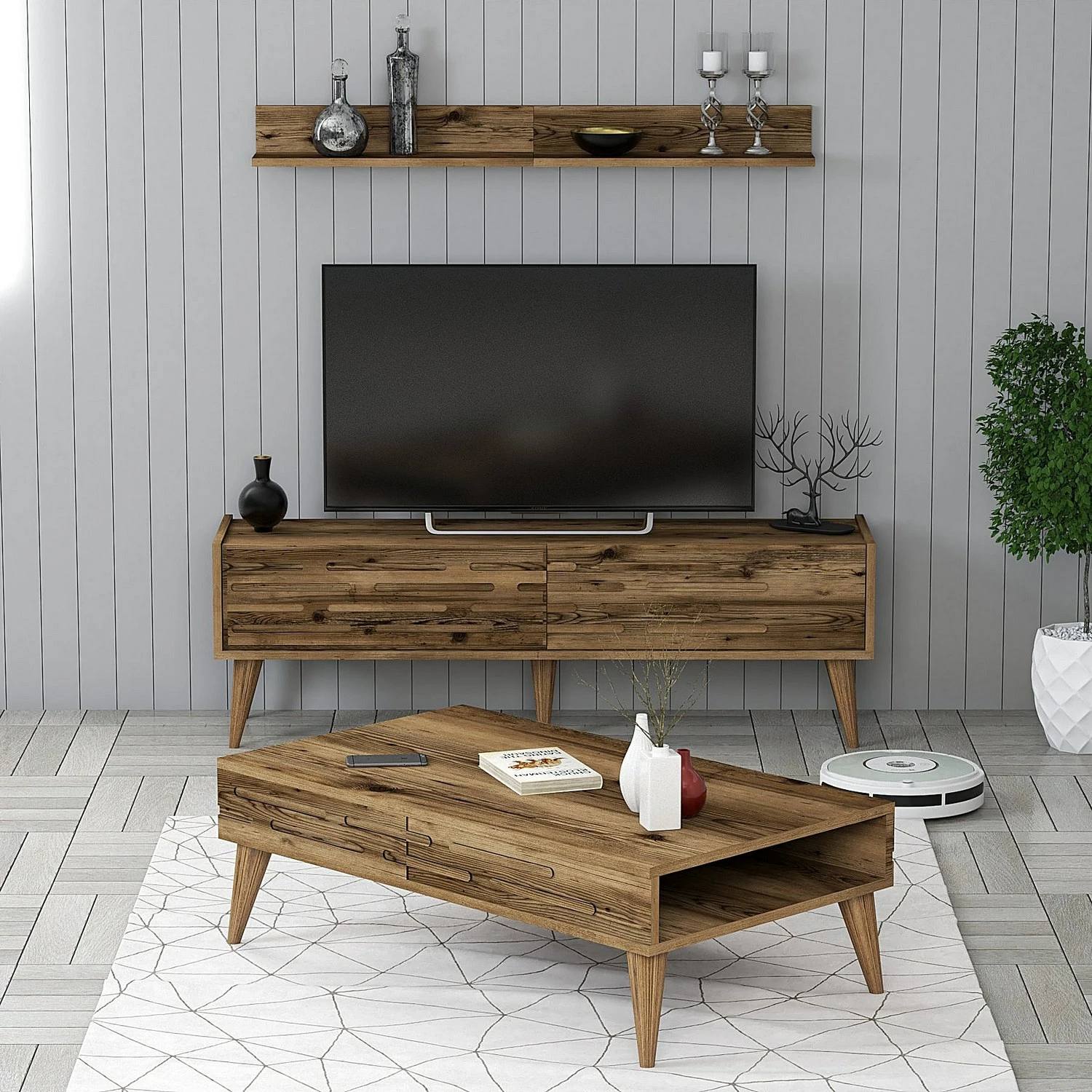 Komplet pohištva za dnevno sobo Valensiya 140, oreščna, Skye Decor