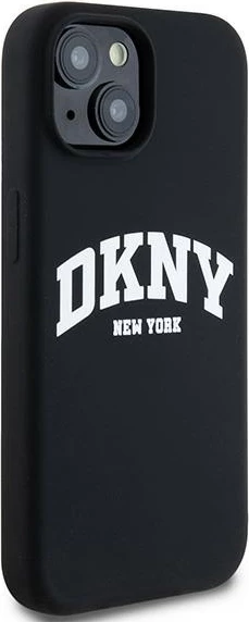 Ovitek iz tekočega silikona z belo logotipom, MagSafe, za iPhone 14/15/13, DKNY, črn