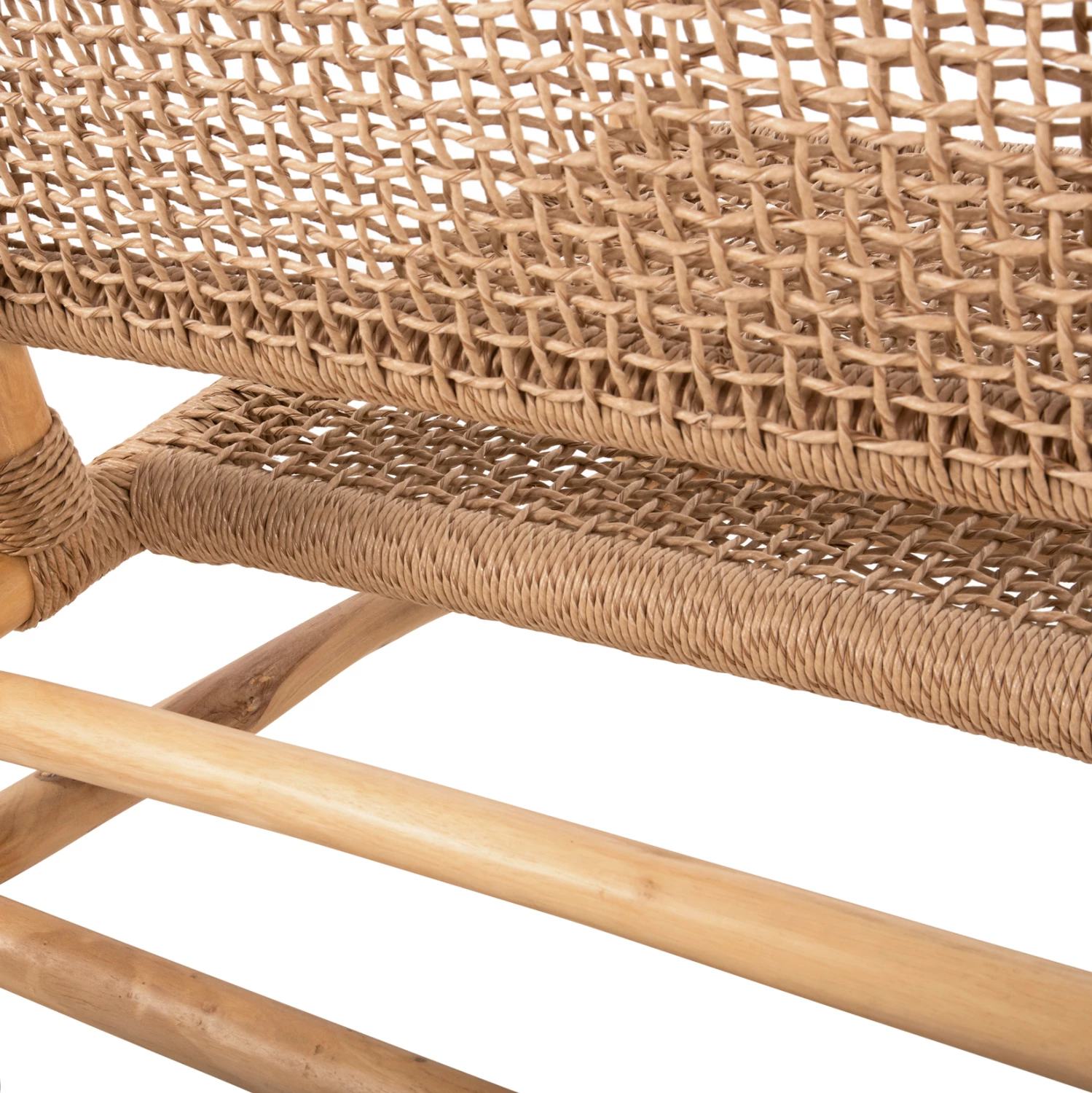 Zunanji 4-delni lounge set LONDER iz masivnega tikovega lesa in sintetičnega ratana v naravni barvi