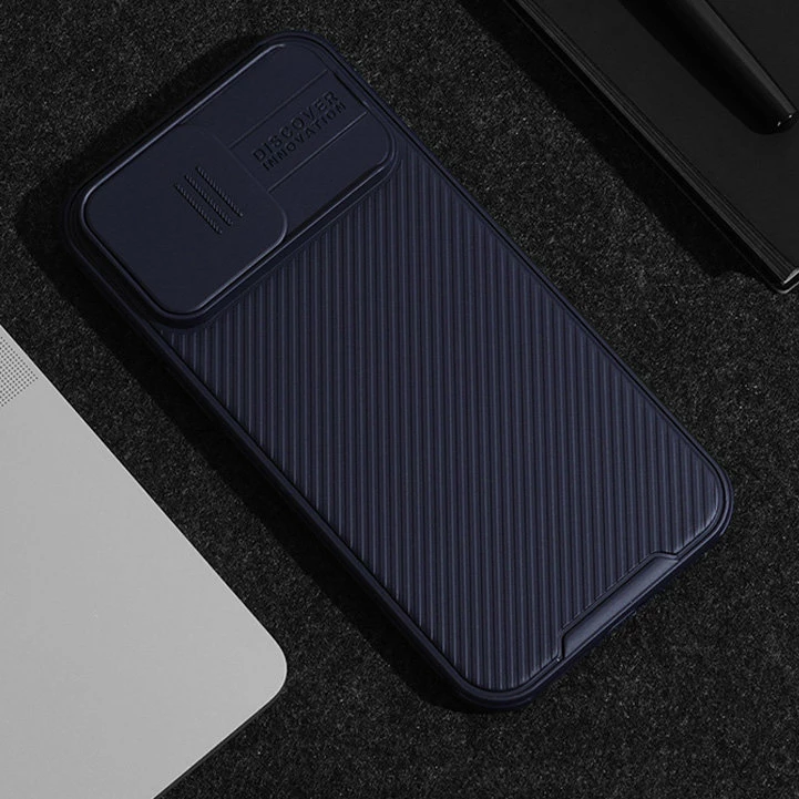 Ovitek za telefon z drsnim pokrovom kamere, združljiv z MagSafe za iPhone 15 Plus - Nillkin CamShield Pro Magnetic, črn
