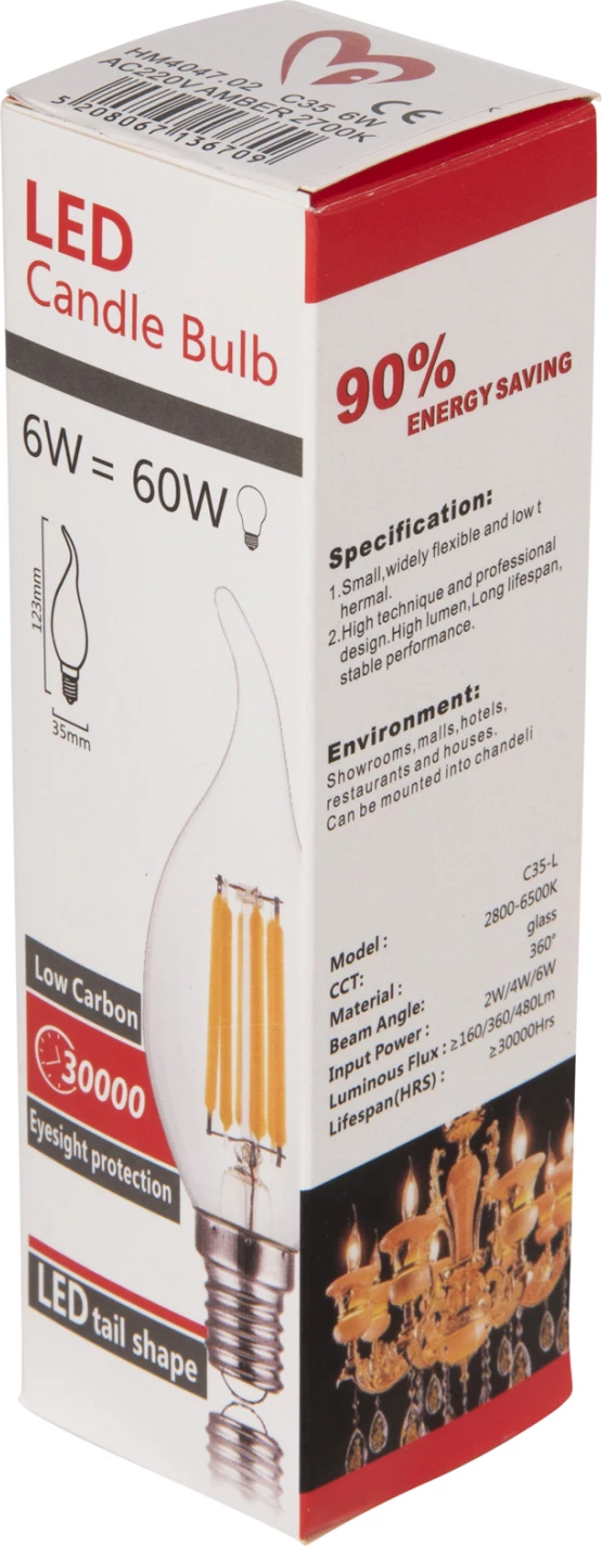 Žarnica v stilu plamena LED filament 6W E14 3000K zlata zatemnljiva
