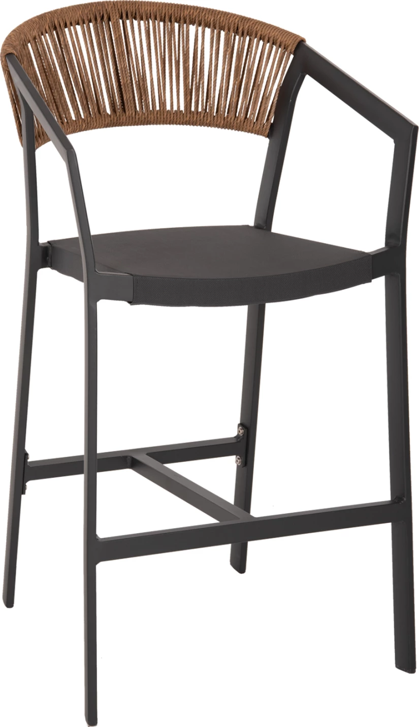 Barski stol iz aluminija v antracitni barvi FH5892.11 srednje višine z nasloni - ratan & tekstil 56,5x57x99,5Hcm