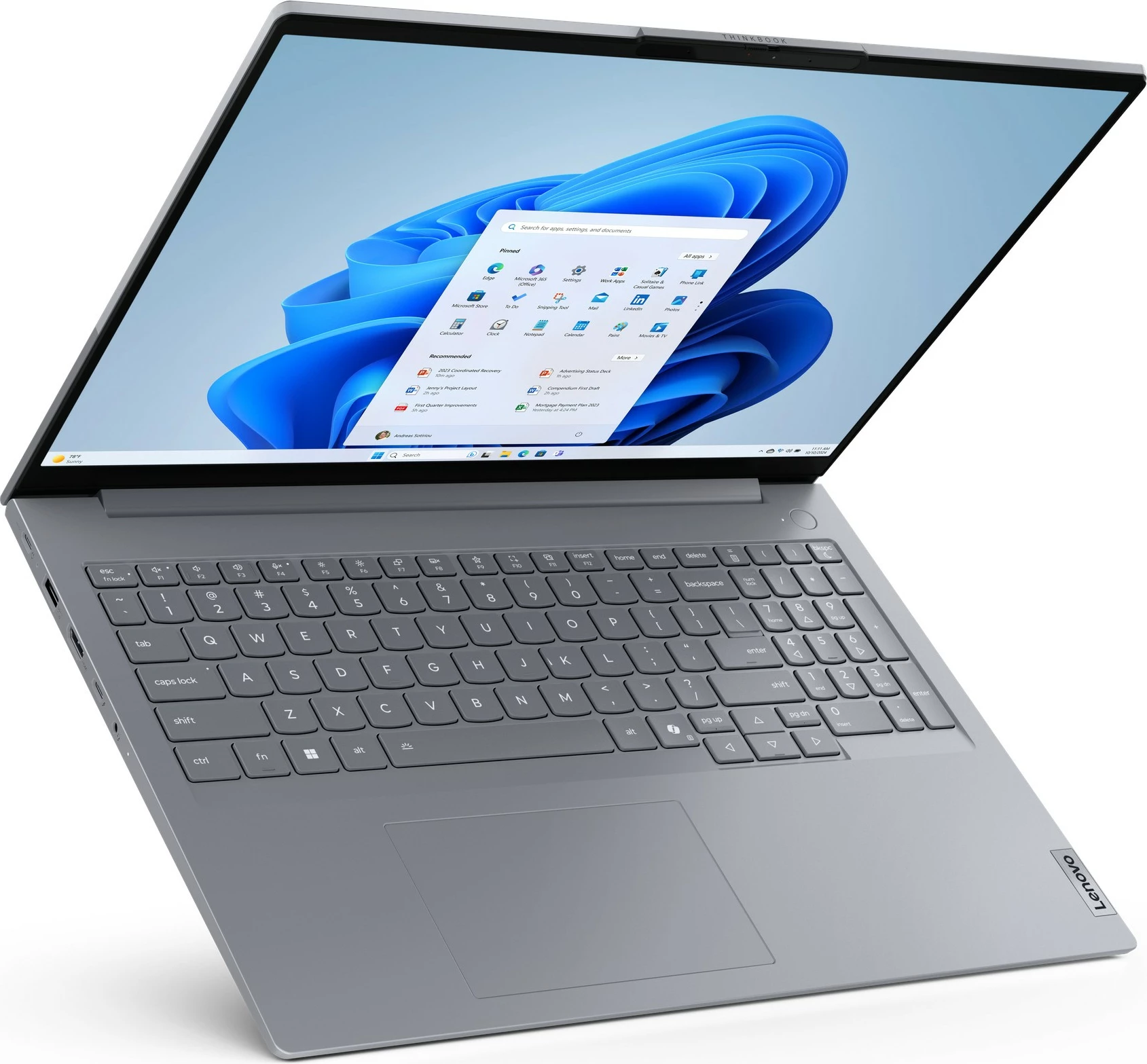 Prenosnik z velikim zaslonom Lenovo ThinkBook 16 G8 IAL, Intel Core Ultra 5, 16GB RAM, 512GB SSD, Arctic Grey