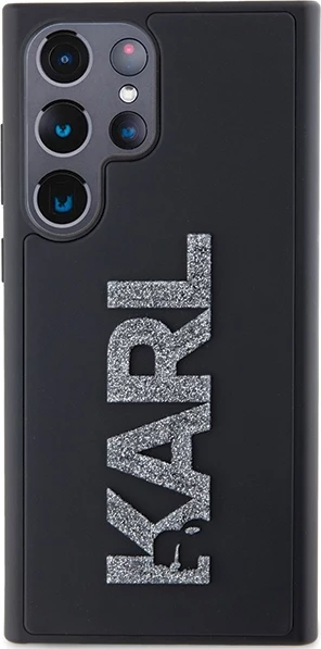 Ovitek za telefon z 3D gumijastim bleščečim logotipom Karl Lagerfeld za Samsung Galaxy S23 Ultra, črn