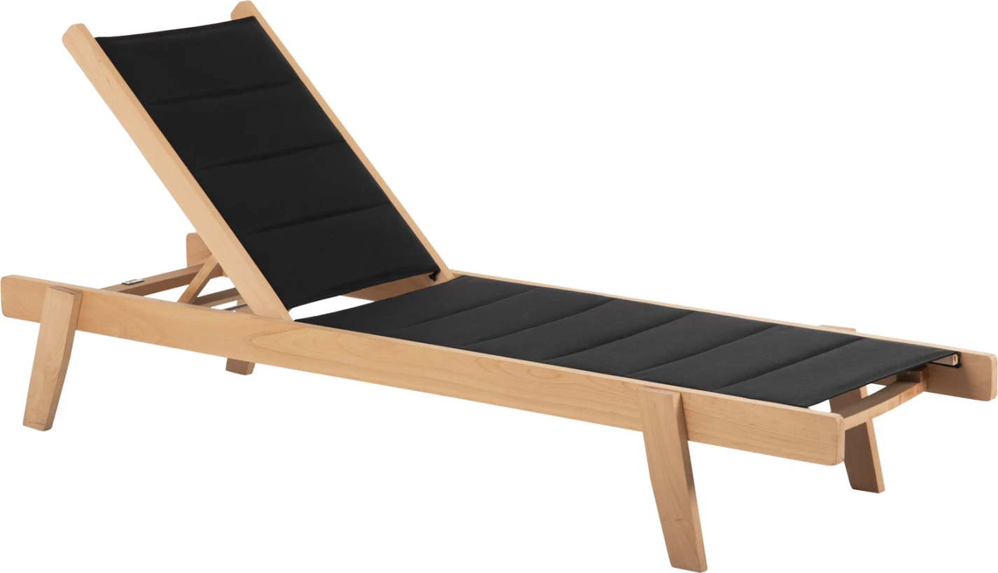 Plažni ležalnik MILOS FH10650.03 iz bukovega lesa v naravni-črni tekstilenski prevleki 204x65x31,5-92,5H cm.91Hcm.