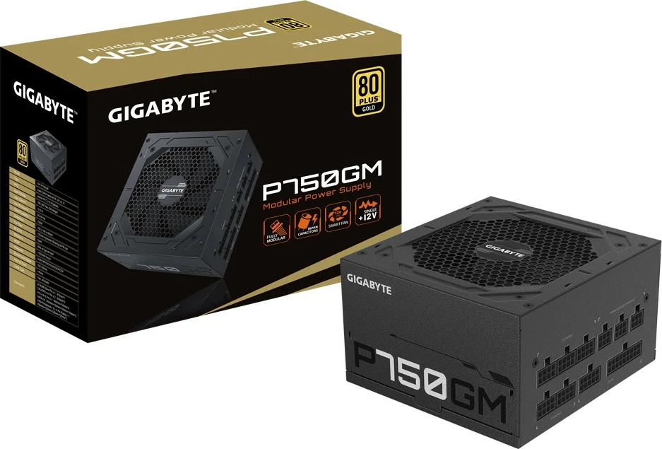 Napajalnik 750W, 80 PLUS Gold, modularen, črn Gigabyte P750GM