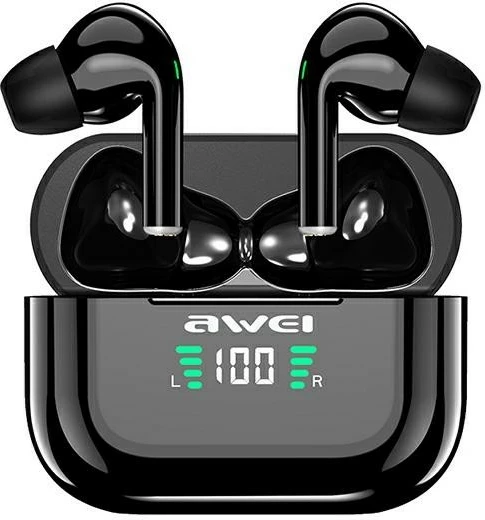 Brezžične slušalke Bluetooth 5.1, AWEI T29P TWS, z mikrofonom, črne, s polnilno postajo