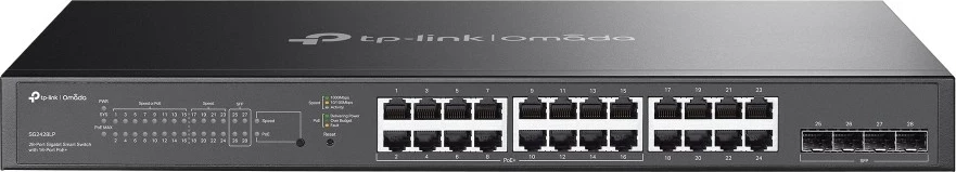 Stikalo z napajanjem preko omrežja TP-Link Omada SG2428LP, 28 priključkov Gigabit, 16 PoE+, sivo