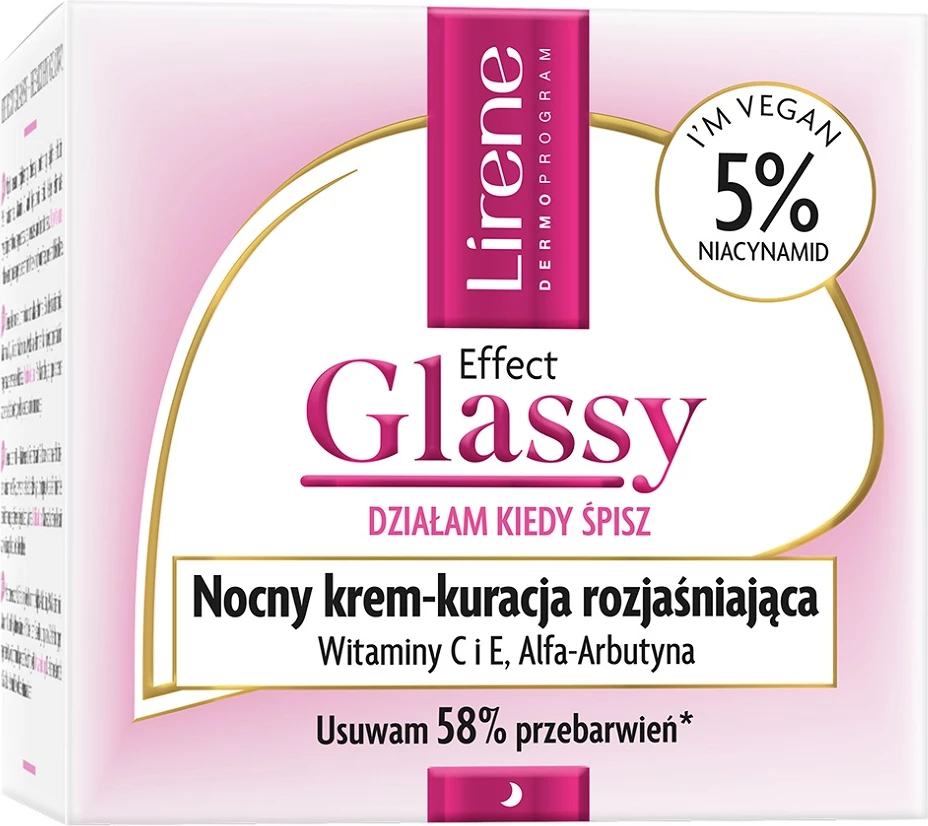 Nočni krema za obraz za ženske Lirene Effect Glassy Night Cream Brightening Cure, 50 ml