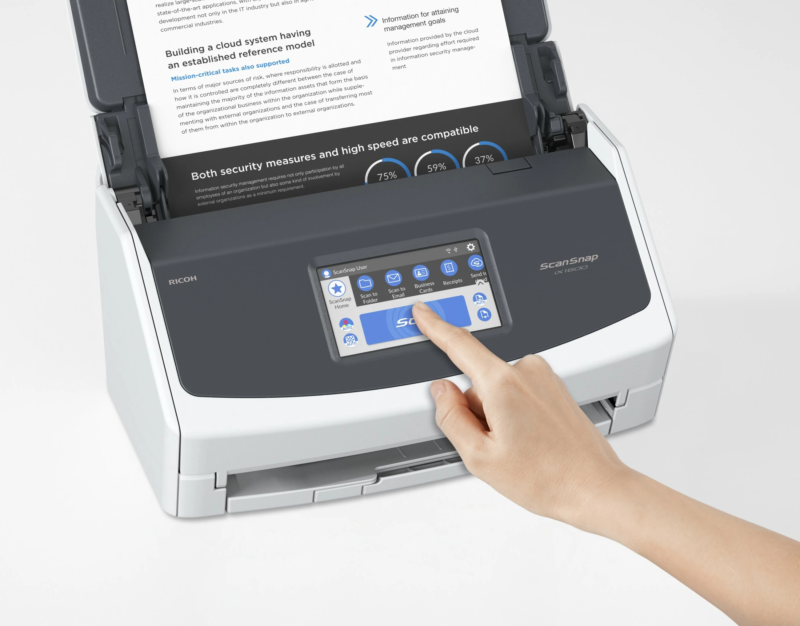 Hitri skener za osebno produktivnost Ricoh ScanSnap iX1600, 216 x 360 mm, 600 x 600 DPI, 40 ppm, ADF + ročno vnos, bel, TFT