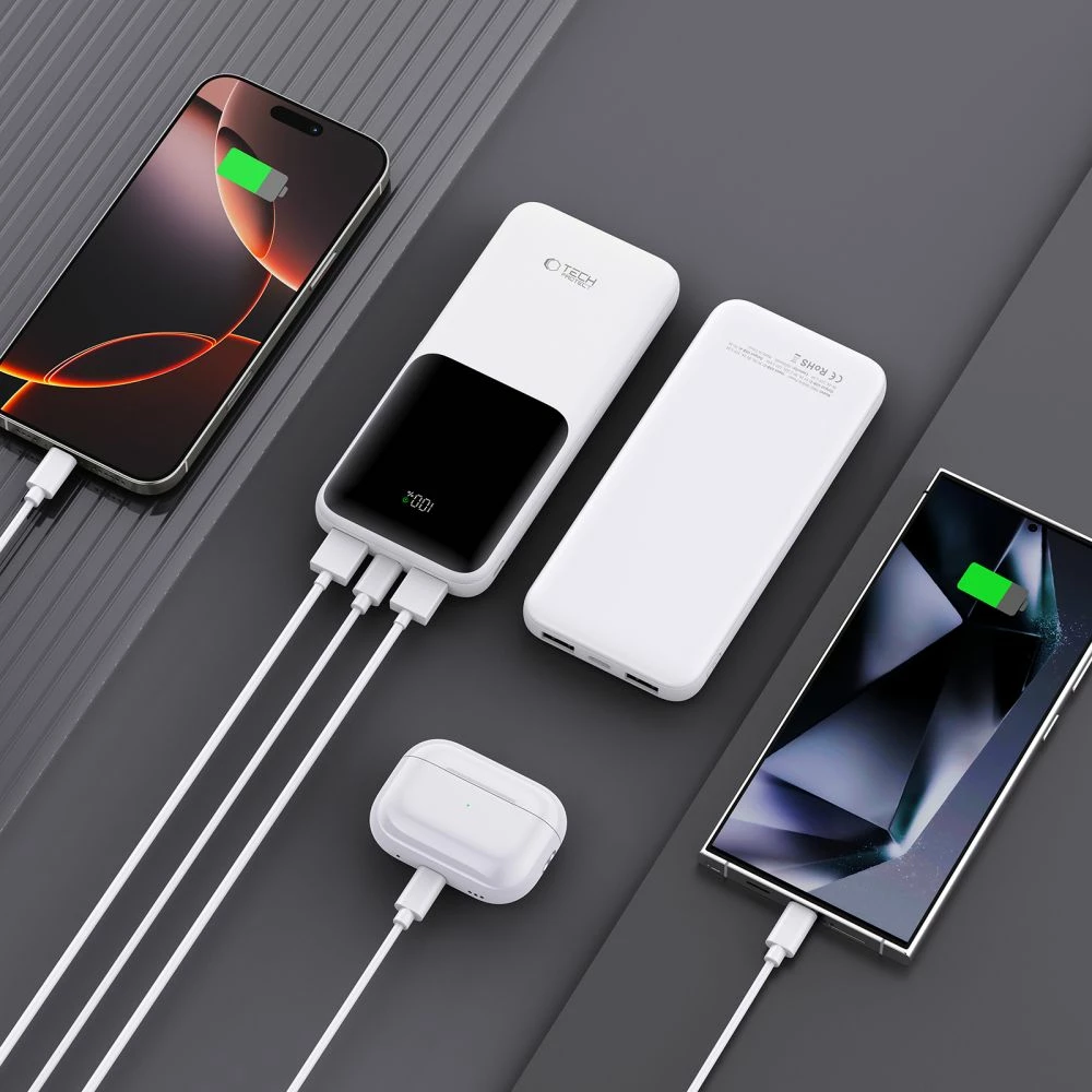 Powerbank 10000 mAh 22,5 W, bel — Tech-Protect PB01