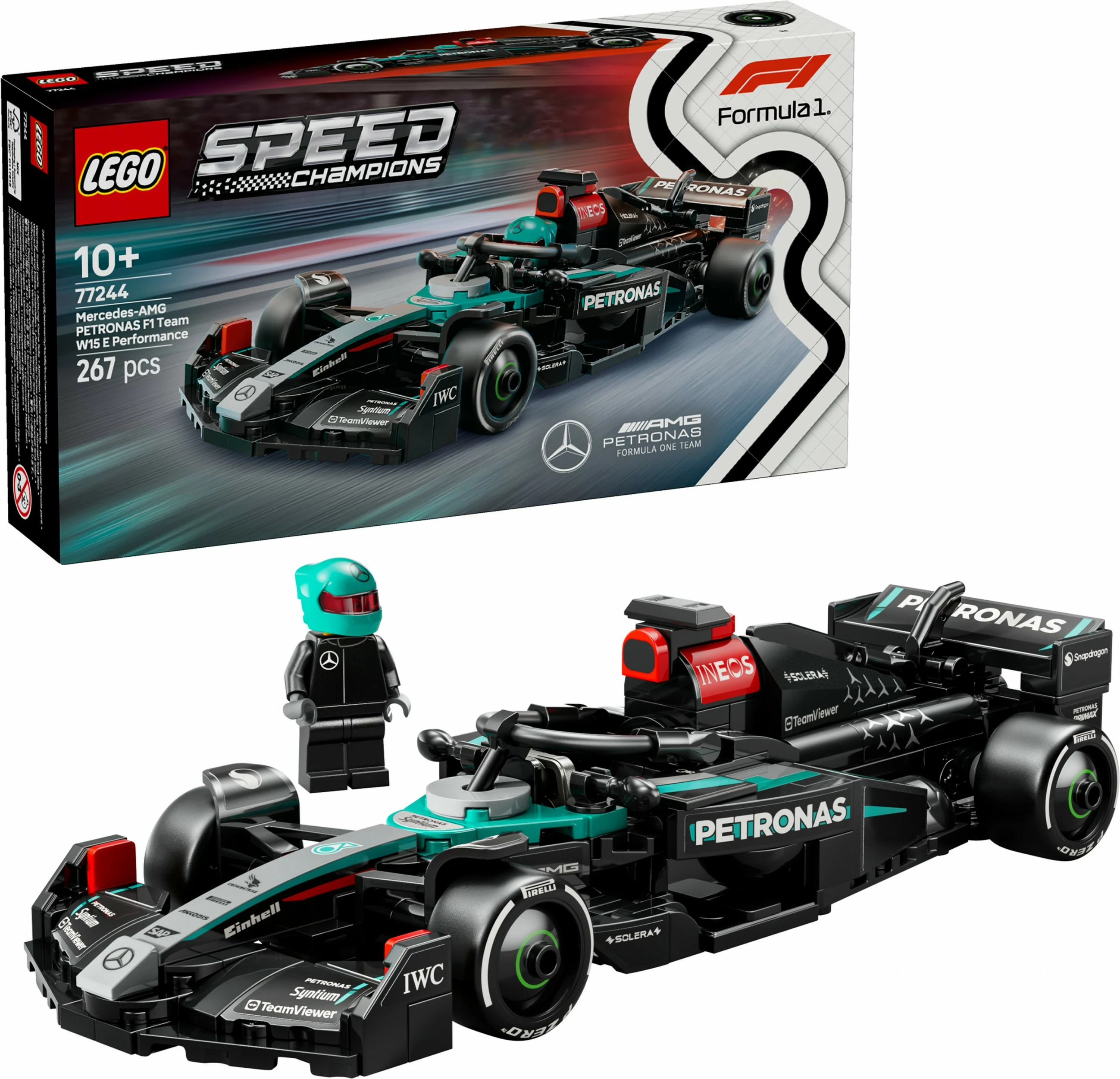 Model dirkalnega avtomobila Mercedes-AMG F1 W15, komplet LEGO, 267 kosov, večbarven
