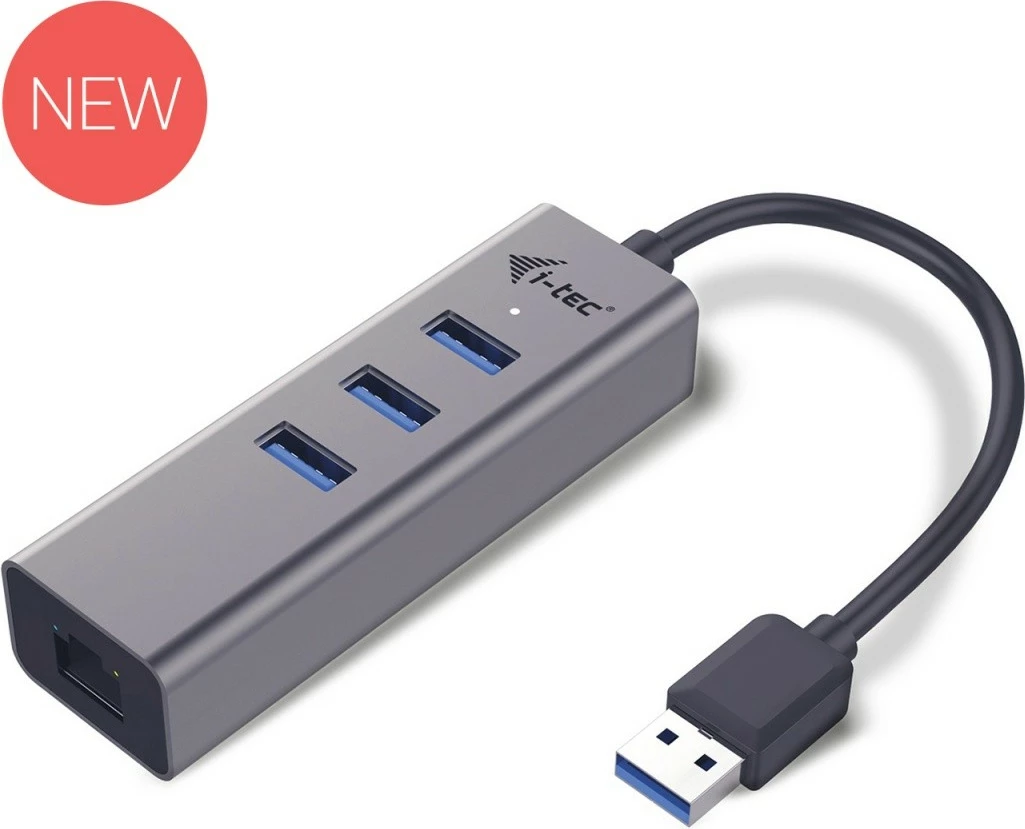 Računalniško ohišje HUB USB 3.0 i-tec U3METALG3HUB, 3 vrata + Gigabit Ethernet, črno/sivo