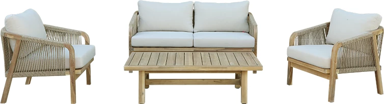 Lounge set za vrt, akacijevo drevo, bež tkanina, 4-delni Malibu