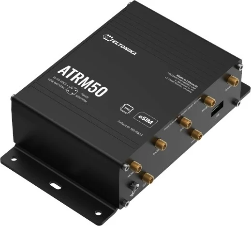 Usmerjevalnik 5G Teltonika ATRM50 4x Gigabit Ethernet M12, dvojni SIM, eSIM, GNSS, 9–50 V, IP30, črn