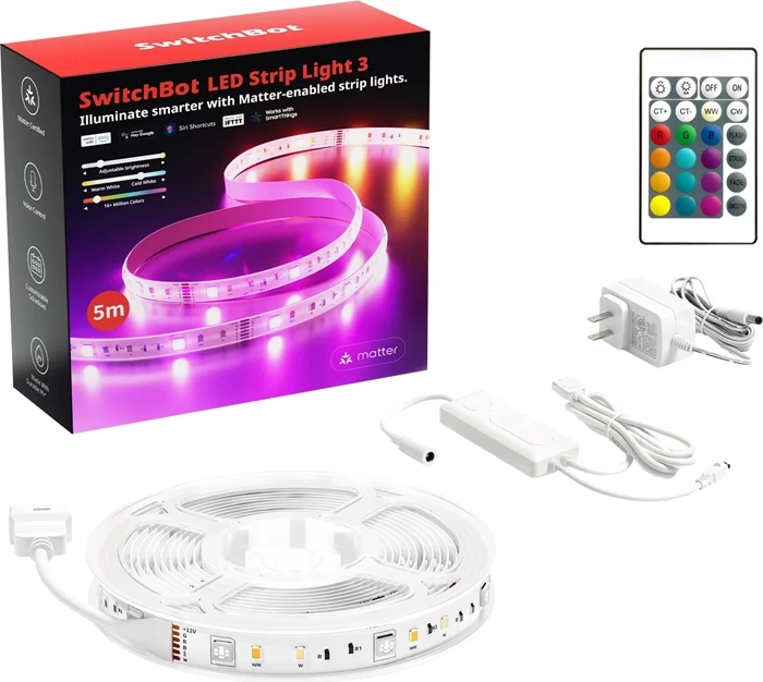 Pameten LED trak SwitchBot LED Strip Light 3 W1702110, 5 m RGBW, Wi‑Fi Bluetooth Matter, IP44