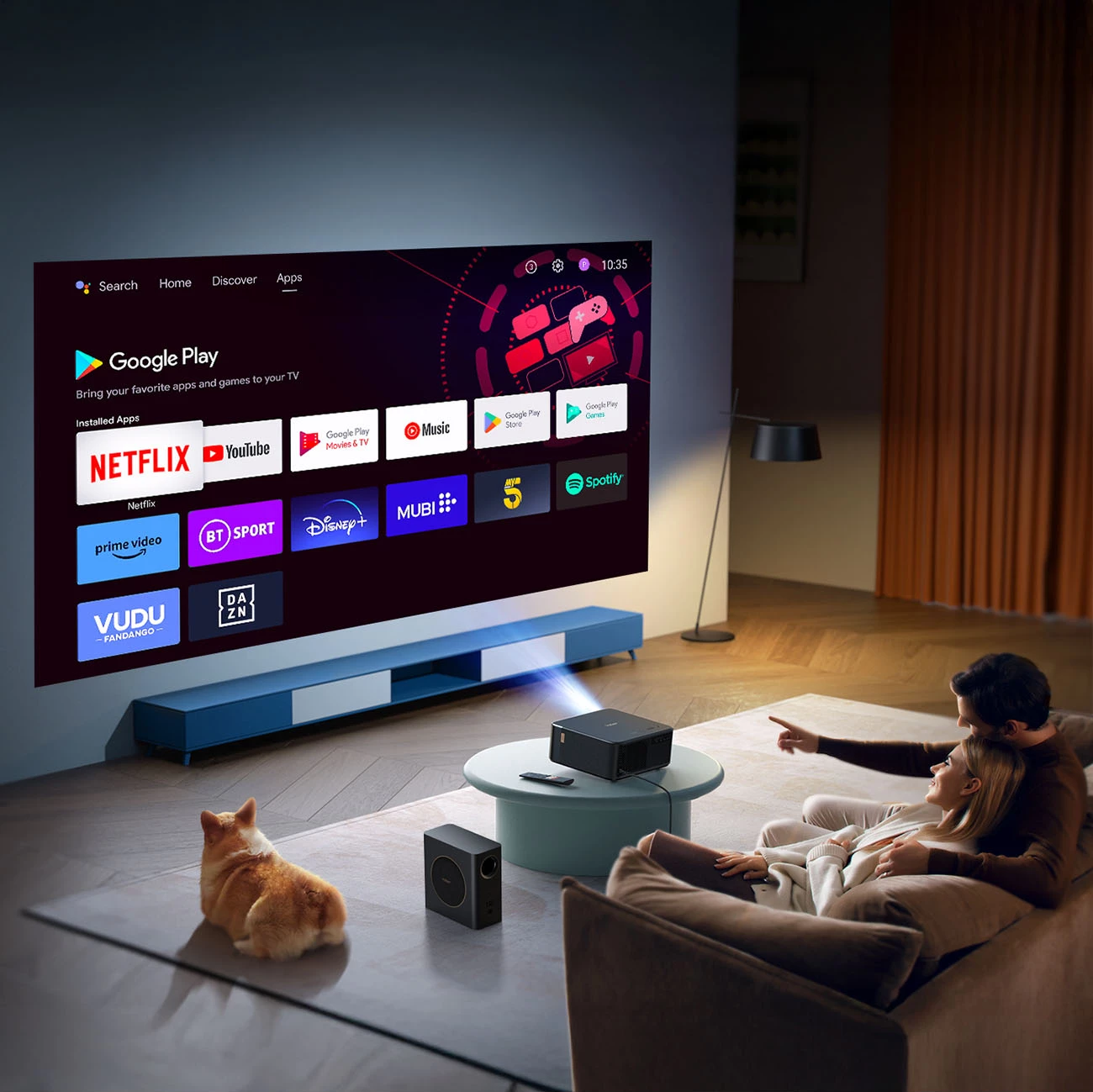 Multimedijski projektor Yaber K2s Pro, FullHD 1080p, JBL zvočniki in subwoofer, Android TV, črn