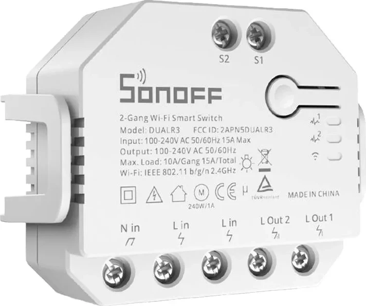 Pametno stikalo Sonoff Dual R3, Wi-Fi, 2 kanala, merjenje porabe, belo