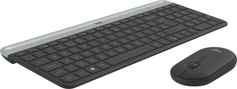Ultra tanek komplet tipkovnice in miške, Logitech MK470 Slim Combo, polna velikost (100%), brezžični RF, QWERTZ, grafit