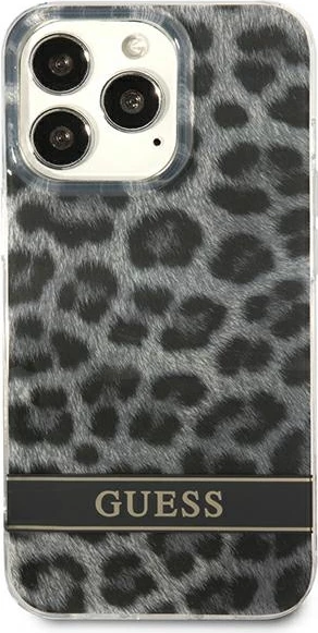 Ovitek z leopard vzorcem za iPhone 13/13 Pro 6,1", trdo ohišje, siva - Guess GUHCP13LHSLEOK
